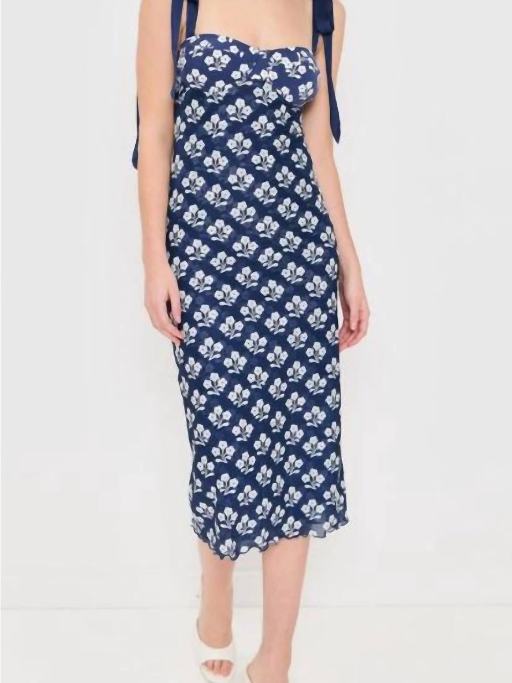 Free People Navy & White Floral Tie-Strap Midi Dress